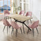 ANVOFONG Esstisch und Stühle Set mit 6 rosa Stühlen, rechteckiger Tisch aus hellem Holz 140 x 80 x 76 cm, Stühle mit ausgeschnittener Rückenlehne, geeignet für Küche, Esszimmer und Wohnzimmer.