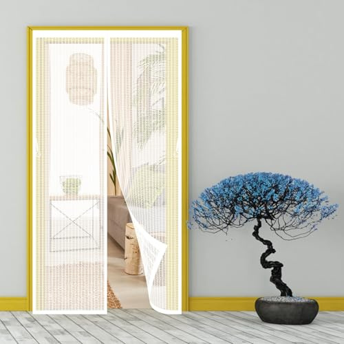 Mosquitera Puerta Magnetica 101 x 214 cm Cierre Automático, Instalación sin Taladrar, Tallas Múltiples Cortina Magnética de Puerta a Prueba para Balcón, Cocina, Dormitorio, Blanco