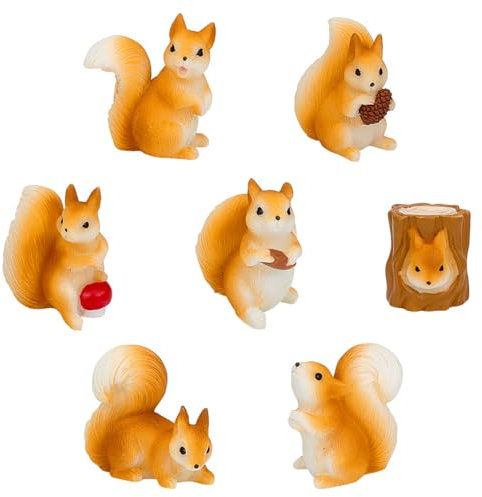 MAYJOYDIY 14 minifiguras de ardilla de resina, árboles otoñales, avellanas, figuras, colección, pequeño animal del bosque, ardilla, figura para paisajismo, jardín, césped, bricolaje, decoración