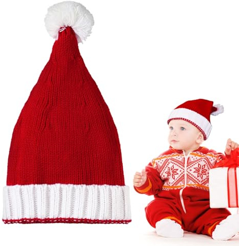 COLOFALLA Weihnachtsmütze Klein Nikolausmütze Kinder Weihnachtsmann Mütze Kinder Weihnachten Accessoires Strickmützen Rot Weiß Weihnachten Kostüm für Kinder