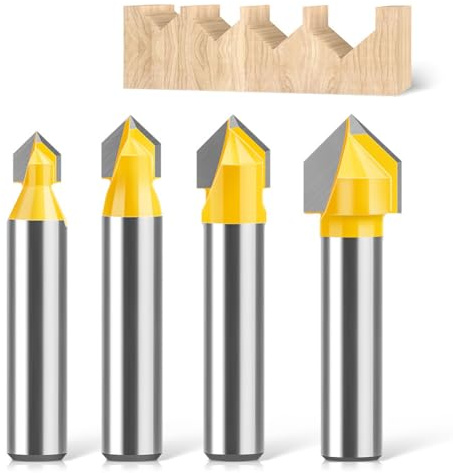 WSOOX 4 Stück V Nutfräser mit 8mm Schaft V Nut Fräser 90° CNC V-Nutfräser Holzbearbeitung Cutter