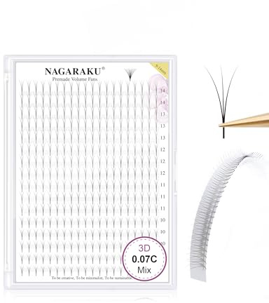 NAGARAKU 3D Premade Fans Pestañas Racimos 320 Abanicos Prefabricados Base en Punta Sin Exceso de Pegamento Fáciles de Retirar Volumen Ruso Efecto Fluffy Natural Suaves Lash 16 Filas XL (0.07 C 9-14mm)