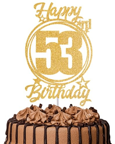 1Pc Happy 53rd Birthday Cake Topper – Gold Glitter “Cheers to 53 Years” Decoration | 53 & Fabulous Cake Topper for Women Men | Birthday Party or Anniversary Cake Decor Supplies