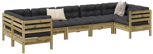 QJBSAVVA 7-TLG. Kiefernholz-Gartenmöbel-Set 63x63 cm Eck- & Mittelsofa anthrazit Klappkissen
