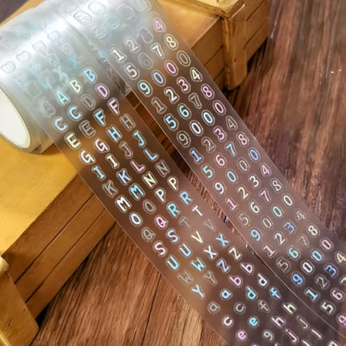 2 Rollen Bunte Buchstaben Aufkleber Zahlen Sticker Aesthetic Washi Tape Set, PET masking tape Scrapbook Stickers Klebebuchstaben Zahlenaufkleber Klebezahlen Buchstaben Sticker Scrapbook Zubehör