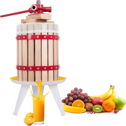 Manuelle Obstpresse, robuste Stahlbeine, Saftwerkzeug mit Sieb und Massivholz für Wein und Saft, ideal für Saftläden