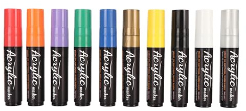 Haofy Grands Stylos de Peinture Acrylique à Pointe Large de 15 Mm, 10 Couleurs, Marqueurs Géants avec Encre D'écriture Lisse pour Peinture de Roche, Toile de Bois, Céramique,