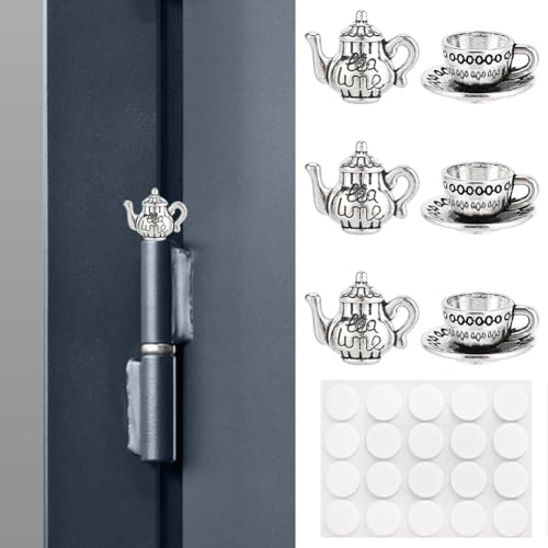 WEBEEDY 6 Pcs 2 Styles Vintage Hinge Toppers Tea Cup Set with Adhesive, Door Hinge Heads Decorative Topper Miniature Figurines for Cabinet Drawer Table Shelf Home Office Decoration