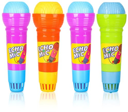 4 PCS Toy Microphone, Kids Microphone with Echo Effect, Fun Voice Amplifier for Singing and Role-Play, Random Colour, Battery-Free Design for Parties Activities