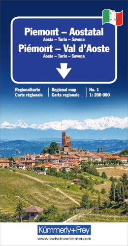 Kümmerly+Frey Regional-Strassenkarte 1 Piemont, Aostatal 1:200.000: Mit Aosta, Turin und Savona. Inkl. Stadtpläne, Ortsverzeichnis und Reiseinformationen
