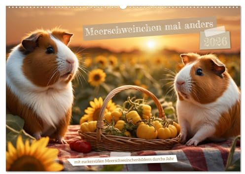 Meerschweinchen mal anders! (Wandkalender 2026 DIN A2 quer), CALVENDO Monatskalender: Mit zuckersüßen Meerschweinchenbildern durchs Jahr. (CALVENDO Tiere)