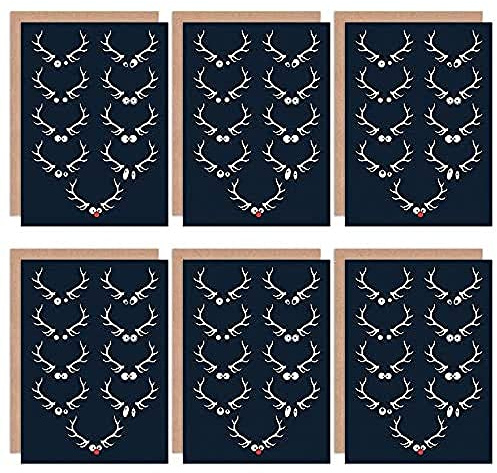 Wee Blue Coo Christmas Cards x6 Funny Rudolph Red Nose Reindeer Eyes Set Xmas