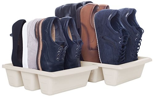 Schuh-Ablage SCHUBIDO, 3-in-1, jeweils für 3 Paar Schuhe - Schuh-Aufbewahrung - Schuh-Stapler - Schuh-Halter, 32 x 24 x 9,5 cm, 2er-Set in Creme, sorgt platzsparend für Sauberkeit und Ordnung