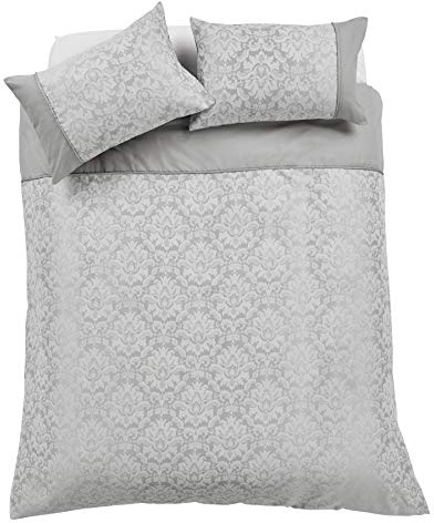 Olivia Rocco Savoy Jacquard Duvet Set Easy Care Double King Super King Size Quilt Covers & Pillowcases Bedding, Double, Grey