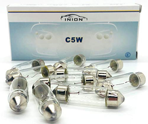 INION 10x Stück – C5W - 37mm - SV85-12V - 5W - KFZ Beleuchtung - LONGLIFE - Glühlampe Glassockellampe Glühbirne Soffitte Autolampen