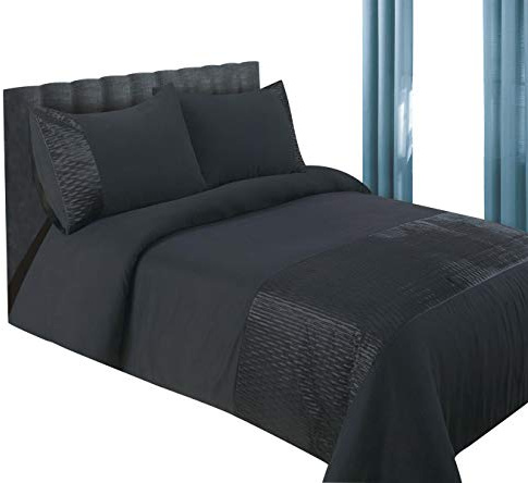 Microfibre Polyester Duvet Cover Bed Set Inc 2 Pillowcases - Double King & Superking in Black Cream Silver & Teal (Superking, Plain Black) | Soft Crinkle Microfibre | Includes 2 Pillowcases | Easy Care | Super King 260 × 220 cm