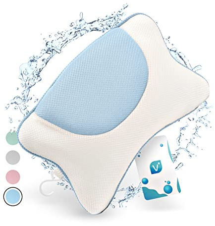 Vesta+ Badewannenkissen M Blau [perfekte Passform für Nacken & Rücken] Bequemes Badekissen - Atmungsaktive Technologie - Wannenkissen für maximale Entspannung & Komfort