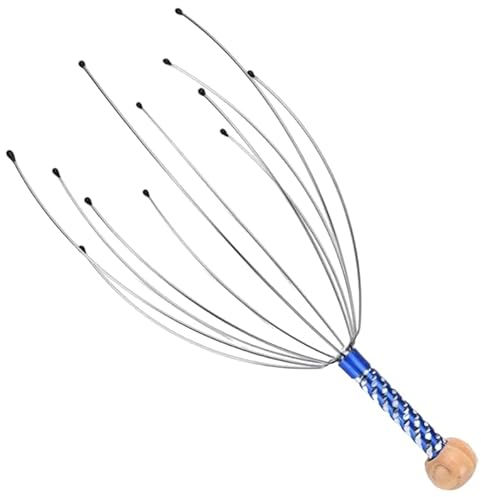 Masajeador de cabeza en forma de araña, para un cuero cabelludo relajado y saludable gracias a los puntos rascadores en los brazos de metal (azul)