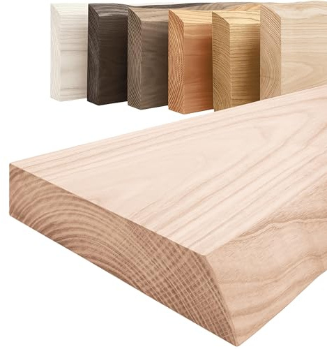 LAMO Manufaktur Étagère Bois Massif sans pièces de Fixation | Etagere 50 cm Largeur pour Salle de Bain, Couloir, Cuisine | Couleur: Brut, Bord: Naturel | Bois Massif, Design Moderne, Belle veinure
