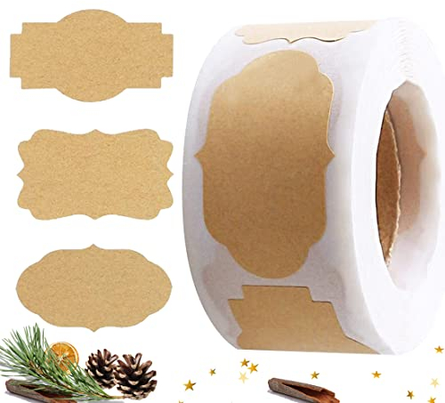 Etiketten Selbstklebend,NETUME 300pcs Vintage Kraftpapier Etiketten Marmelade/Aufkleber zum Beschriften für Küchen Gewürzgläser,Einmachgläser,Tiefkühlkost, Geschenkaufkleber für Weihnachten Hochzeit