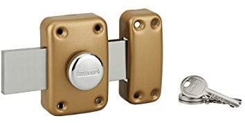 THIRARD - Verrou à bouton Apache pour porte de garage, cylindre 40mm, pêne 160mm, acier, 3 clés, époxy or