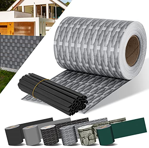 KESSER® Strisce per la Privacy in PVC Stuoie a Doppia Asta Recinzione Opaca | Resistente alle intemperie e al Vento | Schermo Privacy per Giardino, Rattan Grigio, 70 m