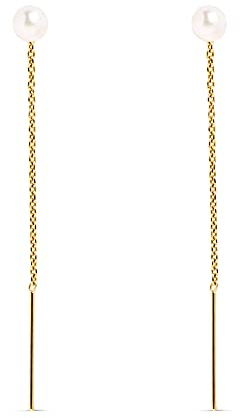 SINGULARU - Pendientes Falling Pearl. Plata de Ley 925 con Acabado Baño de Oro de 18 Kt. Cierre Sin Tuerca. Joyas para Mujer