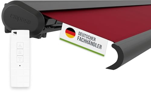 empasa elektrische Vollkassettenmarkise 'Profi' Kassettenmarkise | Gelenkarmmarkise Markise Sonnenmarkise Sonnenschutz komplett vormontiert, Farbe:weinrot, Größe:6 x 3.5 m