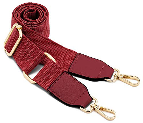 Frauen Breite Umhängetaschen Strap,Verstellbarer Ersatz Gürtel Tasche Strap mit Leder Gold Haken Canvas Geldbörse Riemen Messenger Bag Changeable Long Strap for Crossbody Handtasche (Weinrot)