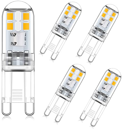 DAIHHZA G9 LED Bulbs 2W Warm White 2700K, Equivalent to 10W/20W Halogen, 360° Beam Angle, Non-Dimmable, Non-Flicker, Bi-Pin G9 Socket, 220-240V AC, Pack of 5