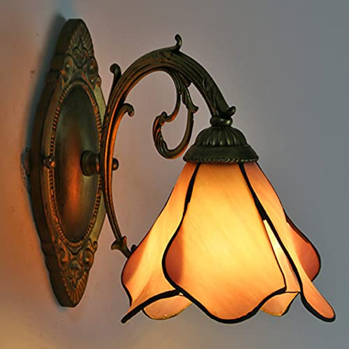 (5 Farbe) Vintage Buntglas Wandlampen Tiffany Style Wandmontierte Wandleuchte Antike Wandleuchte Für Wohnzimmer Schlafzimmer Flur Balkon Treppen,Rosa