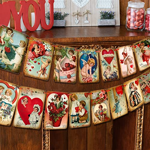 Valentinstag Dekorationen Vintage Stil Valentinstag Banner 15 Stück Valentinstag Dekoration Hängende Girlande für Valentinstag Jahrestag Hochzeit Party Supplies Dekorationen