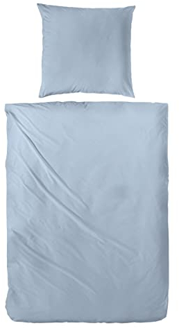 Beddress - Mako-Satin Bettwäsche, Falsches Uni Rauchblau, 155x220+80x80 cm, 100% Baumwolle, OekoTex