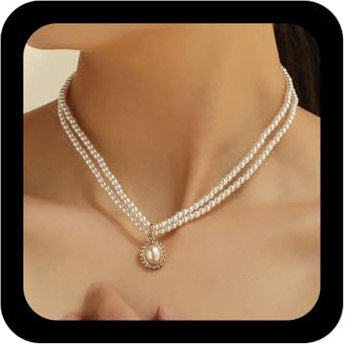 Yienate Perle Choker Halskette Kette Geschichtet Perlenstränge Halskette Gold Runde Scheibe Perle Anhänger Barock Mehrreihige Aussage Perlenkette Charme Schmuck Für Frauen Und Mädchen