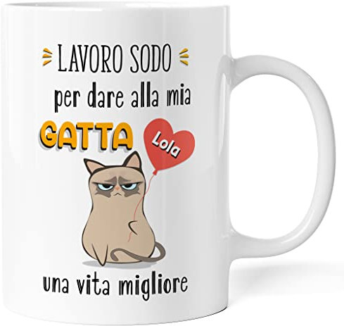 Caribu design Tazza Gatto Gatta Personalizzata con Nome - Idea Regalo Divertente per Amanti Gatti e Animali - Gadget Mug in Ceramica Personalizzabile (Gatta Femmina)