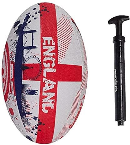 Optimum ENGLAND National Rugby Ball- Iconic Style with Great Flight and Air Retention - Rubber Dimpled Surface for Enhanced Grip - 2-Ply 410g Ball - 4 - WITH PUMP