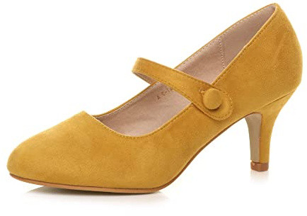 AJVANI Womens Ladies Low mid Heel Mary Jane Strap Work Party Court Shoes Pumps Size