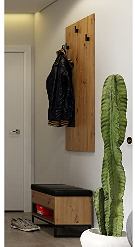 Lomadox Garderobe Hakenpaneel mit Schuhbank in Artisan Eiche Nb. mit schwarz, B/H/T ca. 62/210/40 cm