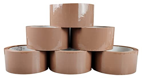 RAYLU PAPER - Nastro adesivo per l'imballaggio di scatole di spedizione resistenti ed extra resistenti, 66 metri x 50 mm di larghezza (6 unità, marrone)