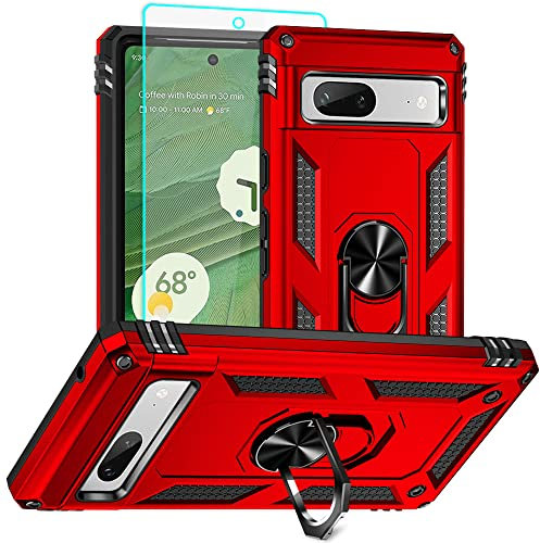 for Google Pixel 7a Phone Case with HD Screen Protector : Military Grade 16ft Drop Tested Ring Shockproof Protective Case - Google Pixel 7a Red