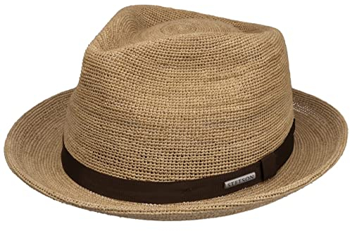 STETSON Chapeau de Raphia Sondova Crochet Femme/Homme - d'été en Paille Soleil avec Ruban Gros Grain Été Printemps-été - XXL (62-63 cm) Nature
