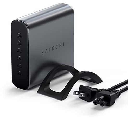 Satechi Estación de carga GaN de 6 puertos de 200 W, 2 USB-C de 140 W y 4 USB-C, cargador de viaje de carga rápida para múltiples dispositivos, para MacBook Air/Pro M4/M3, iPad Air/Pro M4/M3, iPhone