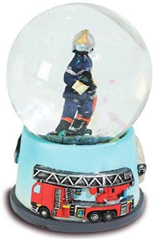 Isideco Schneekugel Feuerwehr Mann und Feuerwehrautos 6,5cm