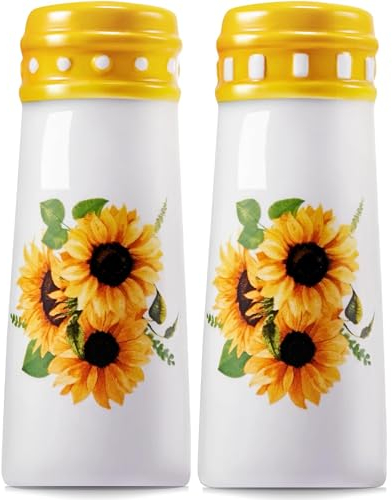 Sunflower Salt and Pepper Shakers - Sunflower Decor, Farmhouse Cute Salt Pepper Shaker Set for Dining Table, Sunflower Kitchen Decor and Accessories, Large Ceramic Sunflower Labor Day Gifts