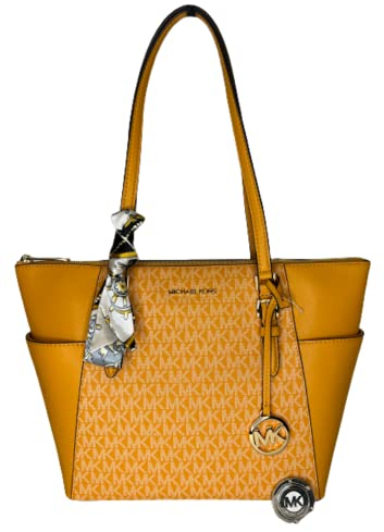 Michael Kors Charlotte Große Tragetasche mit Reißverschluss oben, mit Haken und schmalem Schal, Honeycomb Mk Multi