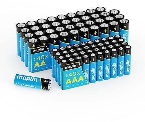 Maplin 40x AA LR6 / 40x AAA LR03 1.5V Alkaline Batteries (Triple A) 10 Year Shelf Life High Performance