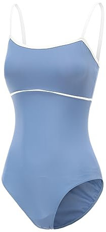 ModLatBal Damen Leotard Leotard mit verstellbaren Trägern für Ballett Tanztrikot, Libelle blau/weiße Linie, M