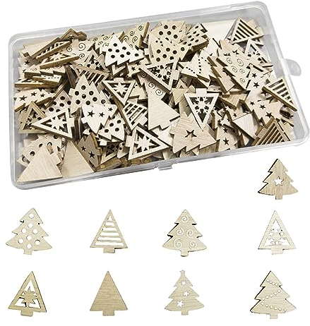 FRUHLING 100 Piezas Adornos Navidad Madera Colgantes Madera Navidad Decoracion Arbol Navidad Madera para Decoración Scrapbooking Fiesta DIY