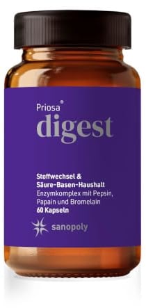 Sanopoly Priosa® digest | 60 Kapseln | mit Pepsin, Papain & Bromelain | mit Zink was zu einem normalen Säure-Basen-Stoffwechsel beiträgt | Vegan