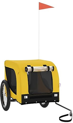 vidaXL Fahrradanhänger für Hunde, Hundeanhänger mit Reflektoren Flagge, Hundetransporter Maximale Belastbarkeit 45kg, Gelb Schwarz Oxford-Gewebe Eisen